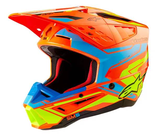 Helma na motokros Alpinestars SM5 Action 2 orange fluo/cyan/yellow fluo — obrázek 2